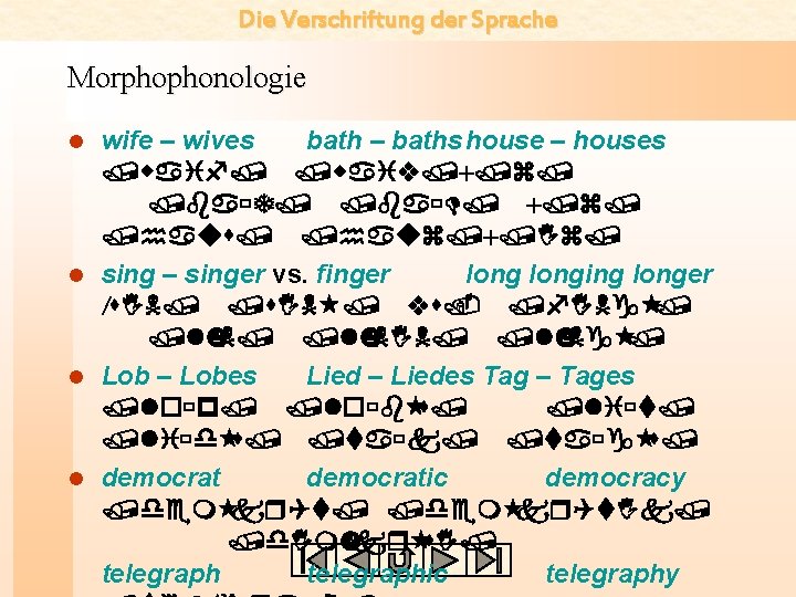 Die Verschriftung der Sprache Morphophonologie wife – wives bath – baths house – houses