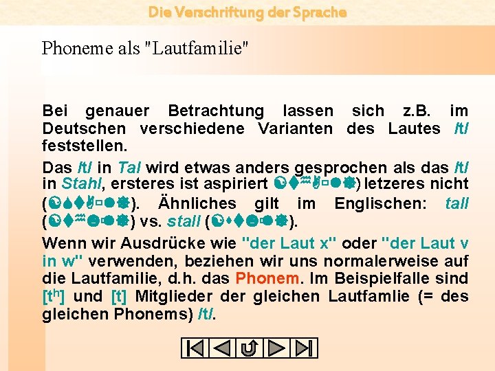 Die Verschriftung der Sprache Phoneme als "Lautfamilie" Bei genauer Betrachtung lassen sich z. B.