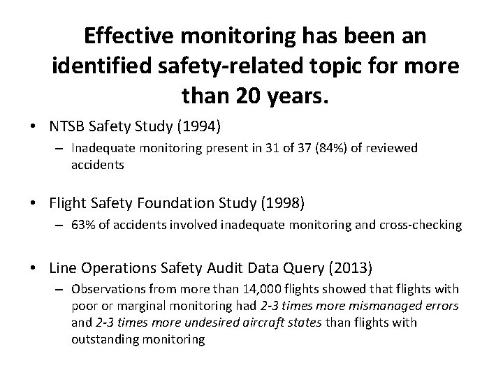 Effective monitoring has been an identified safety-related topic for more than 20 years. • Effective monitoring has been an identified safety-related topic for more than 20 years. •