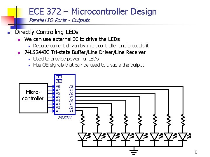 ECE 372 – Microcontroller Design Parallel IO Ports - Outputs n Directly Controlling LEDs