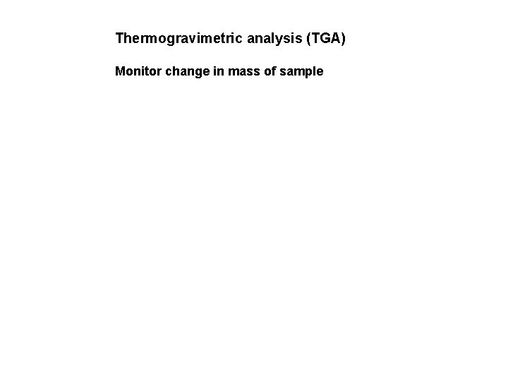 Thermogravimetric analysis (TGA) Monitor change in mass of sample 