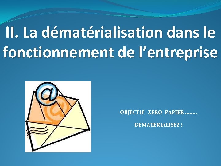 II. La dématérialisation dans le fonctionnement de l’entreprise OBJECTIF ZERO PAPIER. . . .