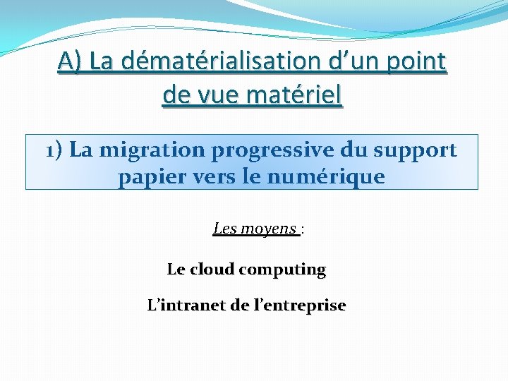 A) La dématérialisation d’un point de vue matériel 1) La migration progressive du support