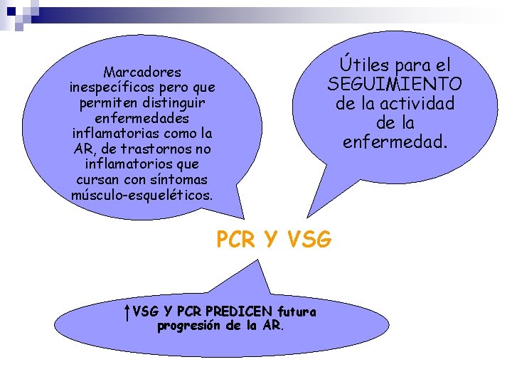 Útiles para el SEGUIMIENTO de la actividad de la enfermedad. Marcadores inespecíficos pero que Útiles para el SEGUIMIENTO de la actividad de la enfermedad. Marcadores inespecíficos pero que