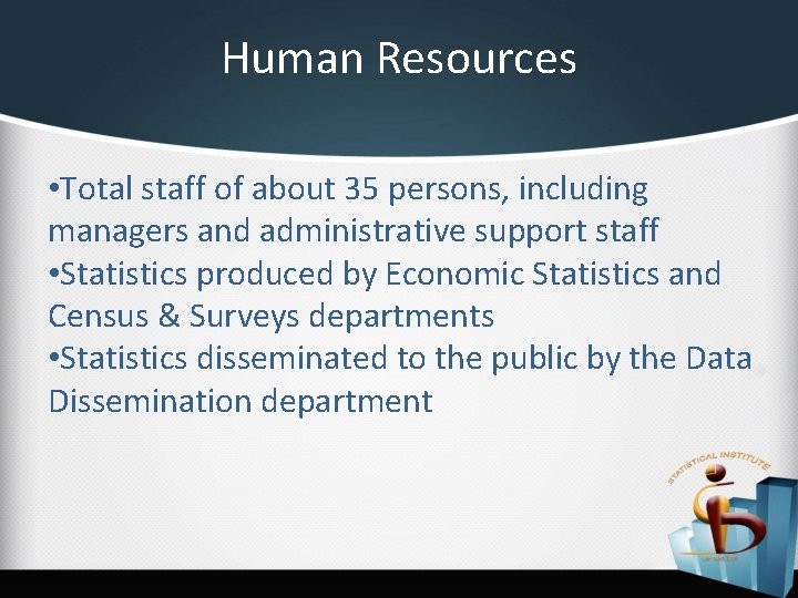Human Resources • Total staff of about 35 persons, including managers and administrative support