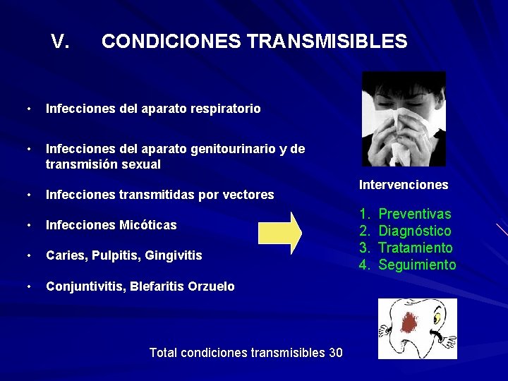 V. CONDICIONES TRANSMISIBLES • Infecciones del aparato respiratorio • Infecciones del aparato genitourinario y
