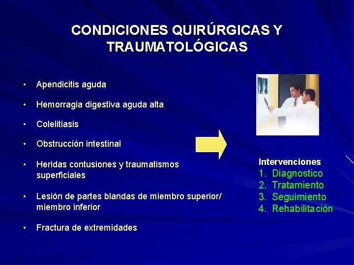 CONDICIONES QUIRÚRGICAS Y TRAUMATOLÓGICAS • Apendicitis aguda • Hemorragia digestiva aguda alta • Colelitiasis