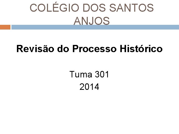 COLÉGIO DOS SANTOS ANJOS Revisão do Processo Histórico Tuma 301 2014 