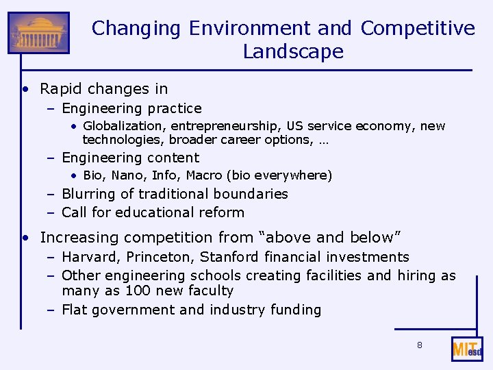 Changing Environment and Competitive Landscape • Rapid changes in – Engineering practice • Globalization,