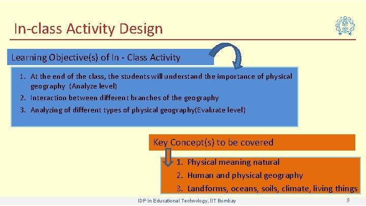 In-class Activity Design Learning Objective(s) of In - Class Activity 1. At the end