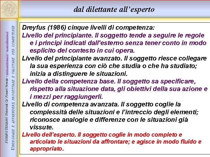 E APPRENDERE, PROGETTARE E VALUTARE PER COMPETENZE UINSEGNARE FIORINO TESSARO Università Ca’ Foscari Venezia