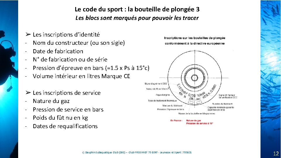 Le code du sport : la bouteille de plongée 3 Les blocs sont marqués Le code du sport : la bouteille de plongée 3 Les blocs sont marqués