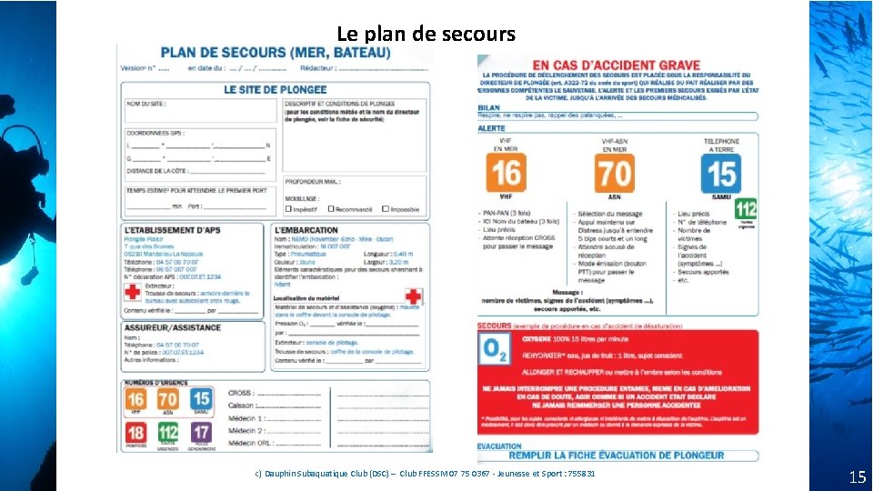 Le plan de secours c) Dauphin Subaquatique Club (DSC) – Club FFESSM 07 75 Le plan de secours c) Dauphin Subaquatique Club (DSC) – Club FFESSM 07 75