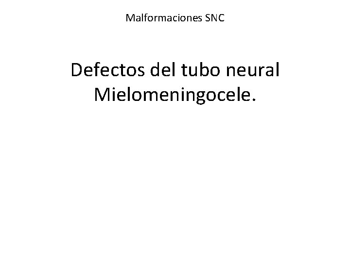 Malformaciones SNC Defectos del tubo neural Mielomeningocele. 