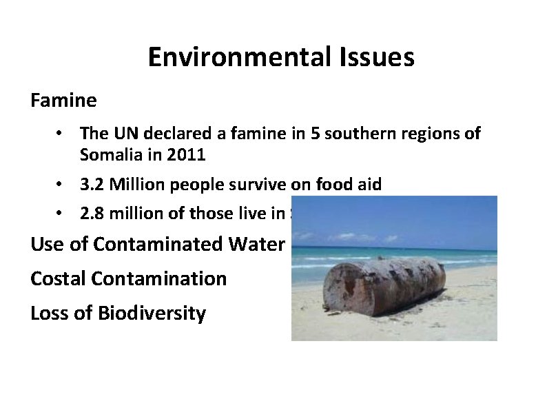 Environmental Issues Famine • The UN declared a famine in 5 southern regions of