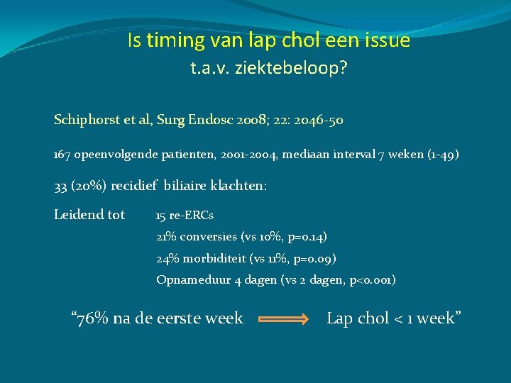 Is timing van lap chol een issue t. a. v. ziektebeloop? Schiphorst et al,