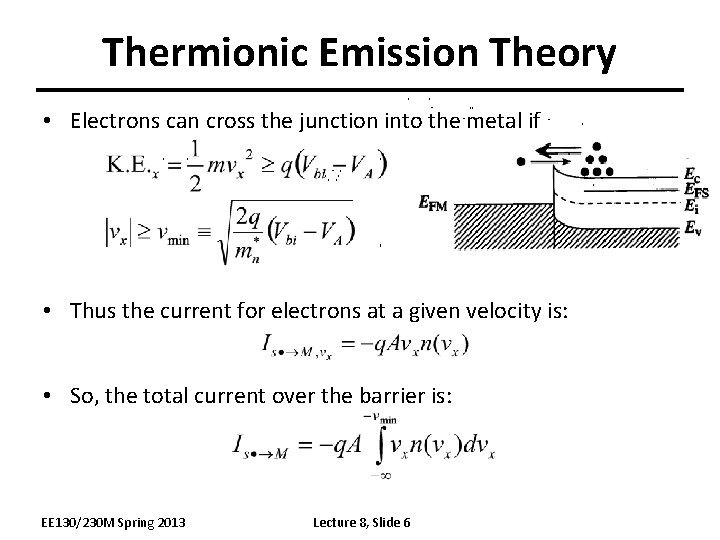 Thermionic Emission Theory • Electrons can cross the junction into the metal if •