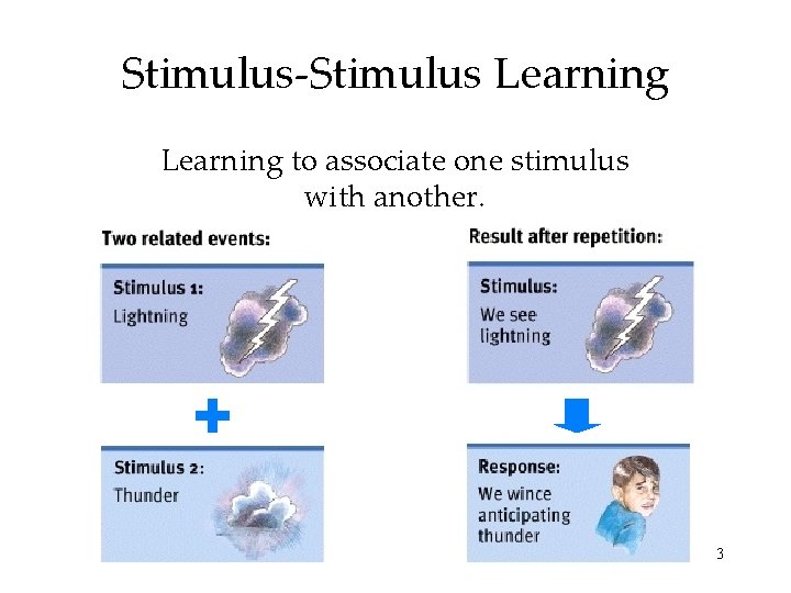 Stimulus-Stimulus Learning to associate one stimulus with another. 3 