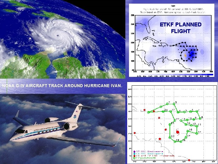 ETKF PLANNED FLIGHT NOAA G-IV AIRCRAFT TRACK AROUND HURRICANE IVAN. ACTUAL G-IV FLIGHT ETKF PLANNED FLIGHT NOAA G-IV AIRCRAFT TRACK AROUND HURRICANE IVAN. ACTUAL G-IV FLIGHT