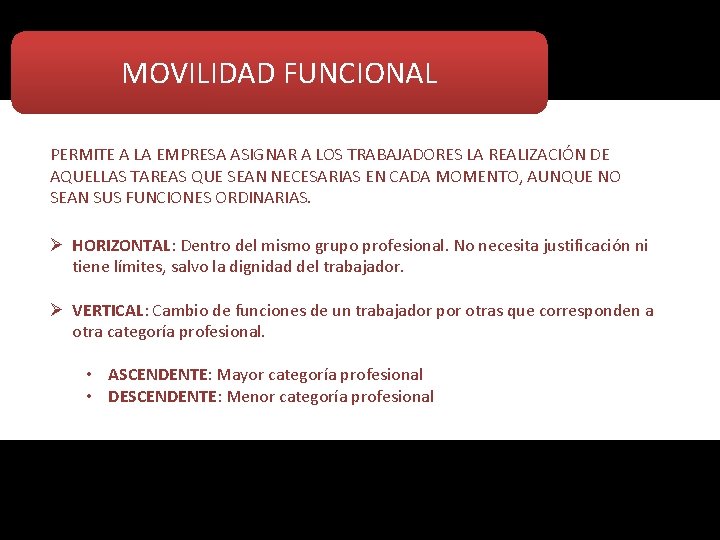 MOVILIDAD FUNCIONAL PERMITE A LA EMPRESA ASIGNAR A LOS TRABAJADORES LA REALIZACIÓN DE AQUELLAS