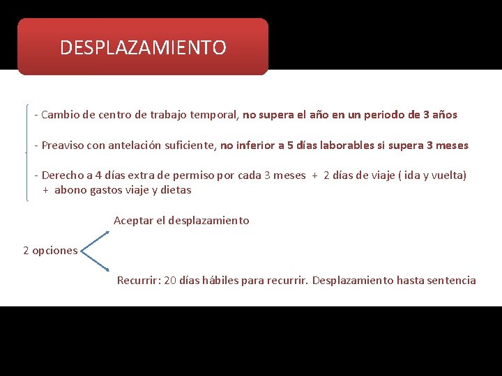 DESPLAZAMIENTO - Cambio de centro de trabajo temporal, no supera el año en un