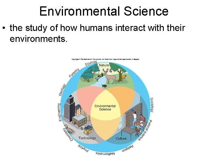 Environmental Science • the study of how humans interact with their environments. 