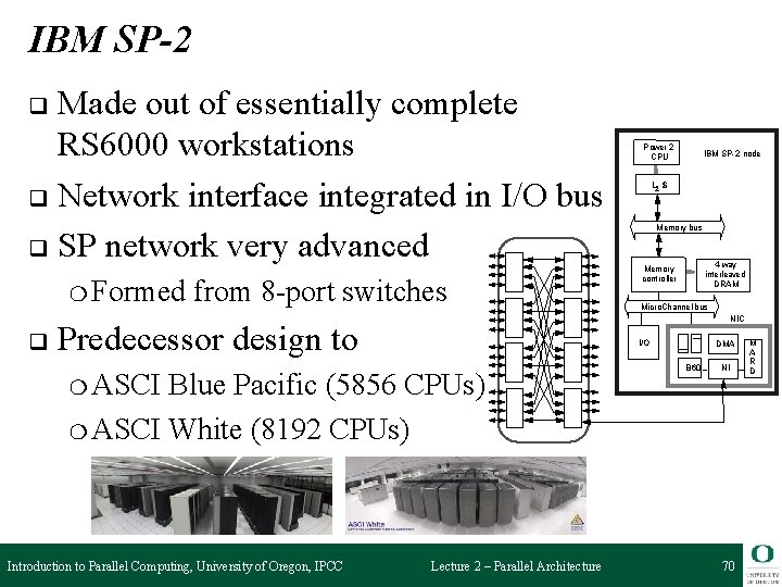 IBM SP-2 Made out of essentially complete RS 6000 workstations q Network interface integrated