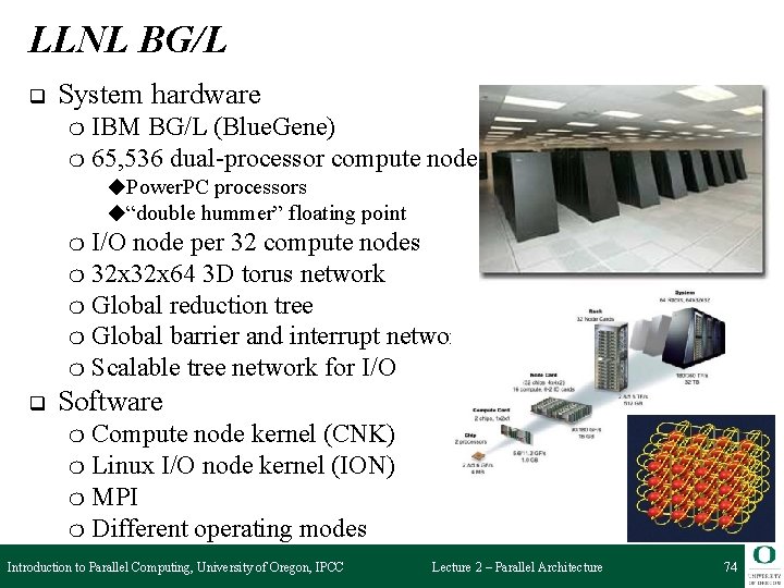 LLNL BG/L q System hardware IBM BG/L (Blue. Gene) ❍ 65, 536 dual-processor compute
