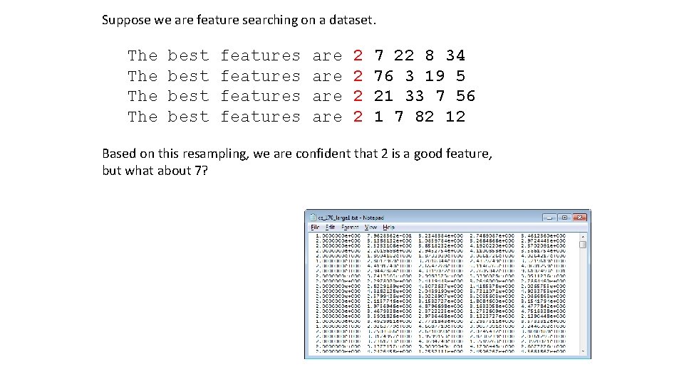 Suppose we are feature searching on a dataset. The The best features are are