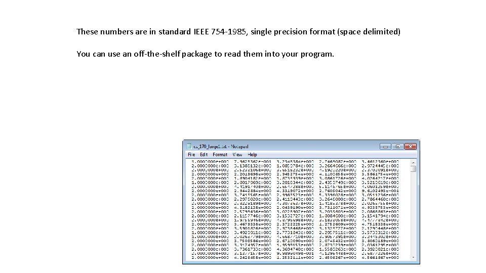 These numbers are in standard IEEE 754 -1985, single precision format (space delimited) You