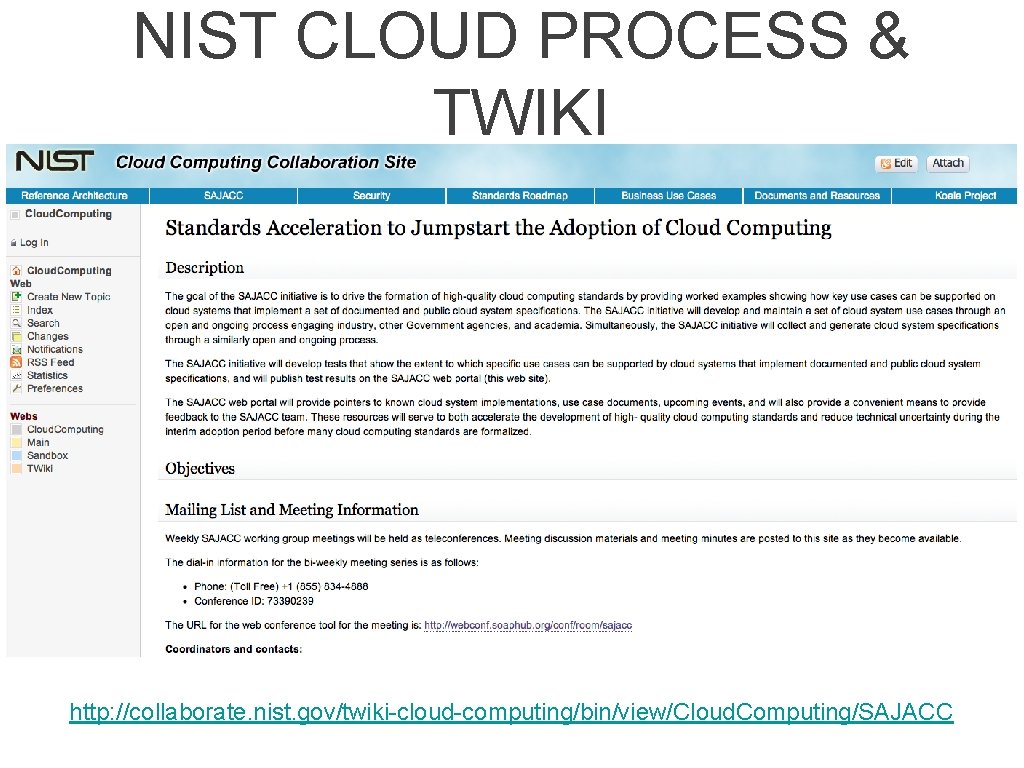 NIST CLOUD PROCESS & TWIKI http: //collaborate. nist. gov/twiki-cloud-computing/bin/view/Cloud. Computing/SAJACC 