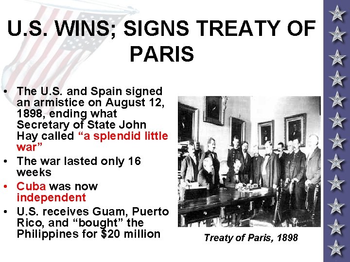 U. S. WINS; SIGNS TREATY OF PARIS • The U. S. and Spain signed