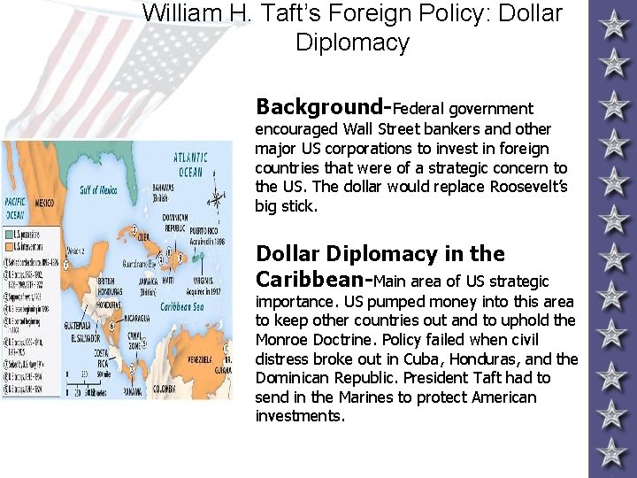 William H. Taft’s Foreign Policy: Dollar Diplomacy Background-Federal government encouraged Wall Street bankers and