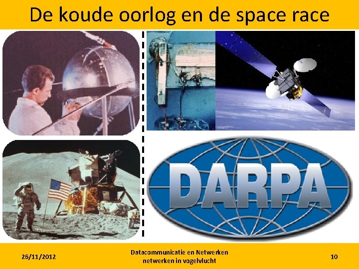 De koude oorlog en de space race 26/11/2012 Datacommunicatie en Netwerken netwerken in vogelvlucht