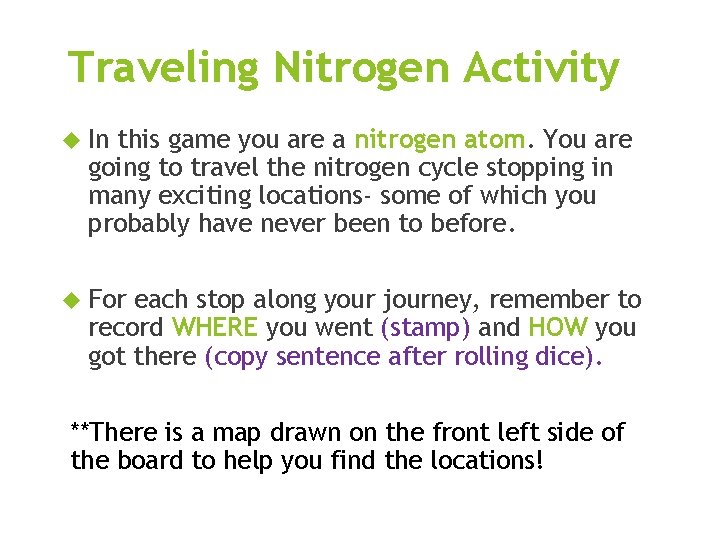 Traveling Nitrogen Activity In this game you are a nitrogen atom. You are going