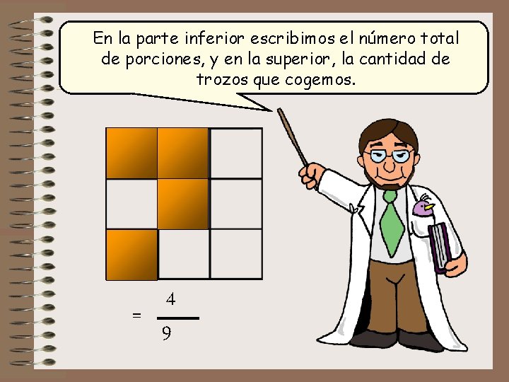 En la parte inferior escribimos el número total de porciones, y en la superior,