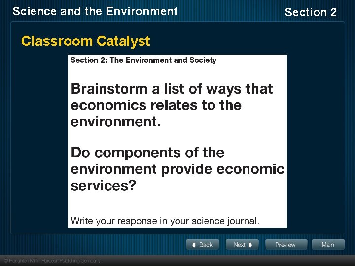 Science and the Environment Classroom Catalyst Section 2 