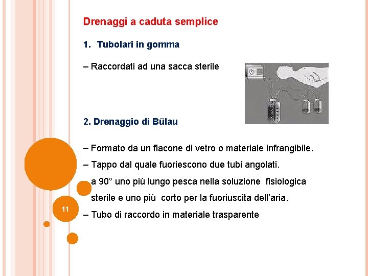 Drenaggi a caduta semplice 1. Tubolari in gomma – Raccordati ad una sacca sterile Drenaggi a caduta semplice 1. Tubolari in gomma – Raccordati ad una sacca sterile