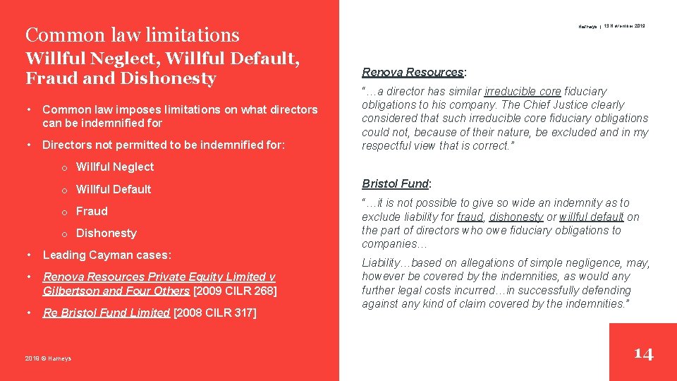 Harneys | 13 November 2019 Common law limitations Willful Neglect, Willful Default, Fraud and