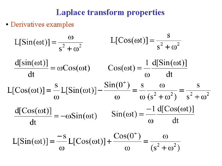 Laplace transform properties • Derivatives examples 