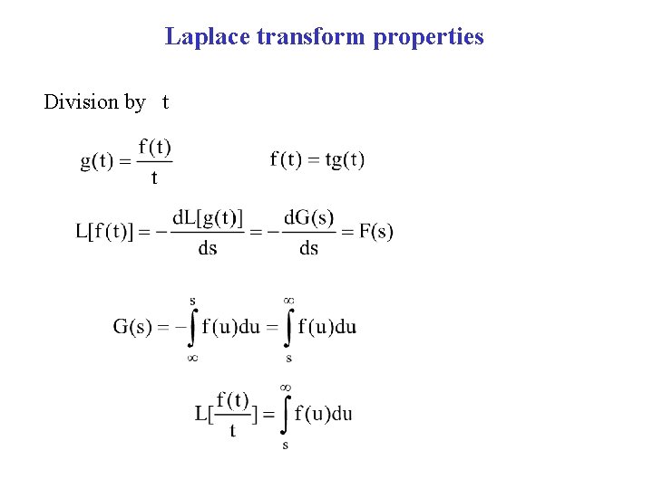 Laplace transform properties Division by t 