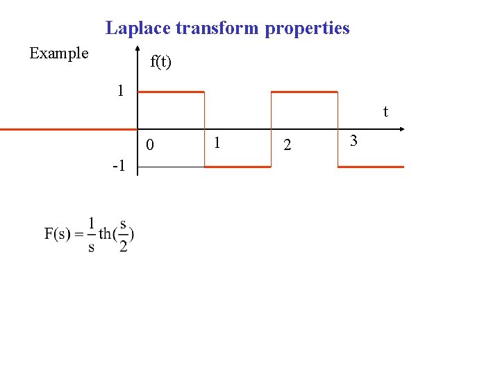 Laplace transform properties Example f(t) 1 t 0 -1 1 2 3 