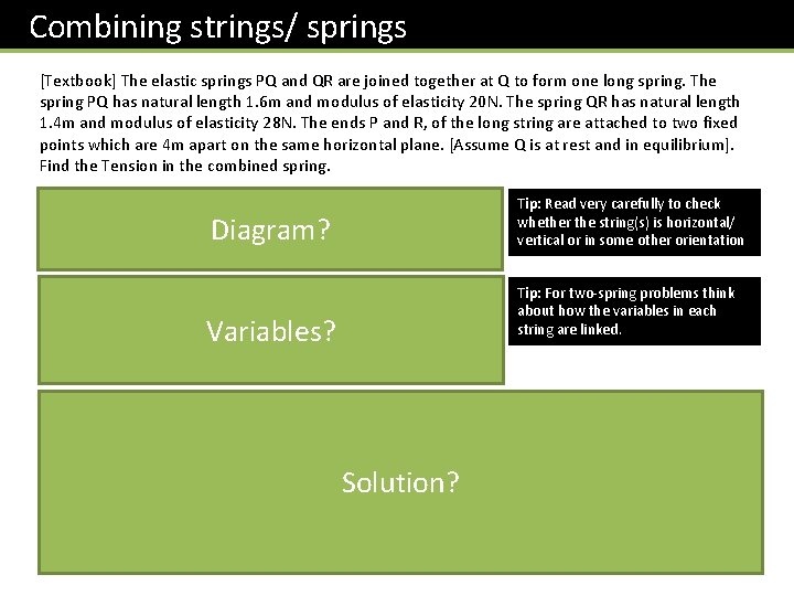 Combining strings/ springs [Textbook] The elastic springs PQ and QR are joined together at