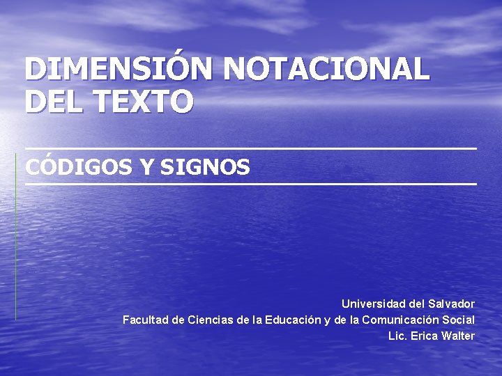 DIMENSIÓN NOTACIONAL DEL TEXTO CÓDIGOS Y SIGNOS Universidad del Salvador Facultad de Ciencias de