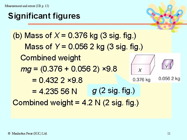 Measurement and errors (SB p. 15) Significant figures (b) Mass of X = 0.