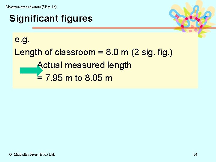 Measurement and errors (SB p. 16) Significant figures e. g. Length of classroom =