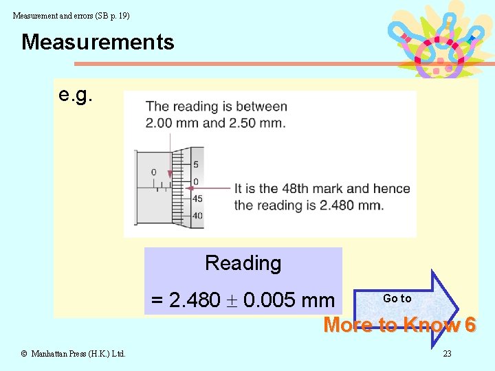 Measurement and errors (SB p. 19) Measurements e. g. Reading Go to = 2.