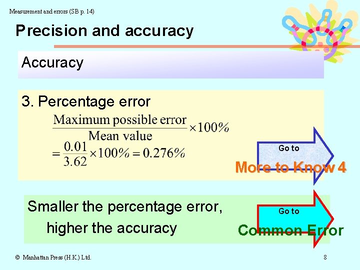 Measurement and errors (SB p. 14) Precision and accuracy Accuracy 3. Percentage error Go