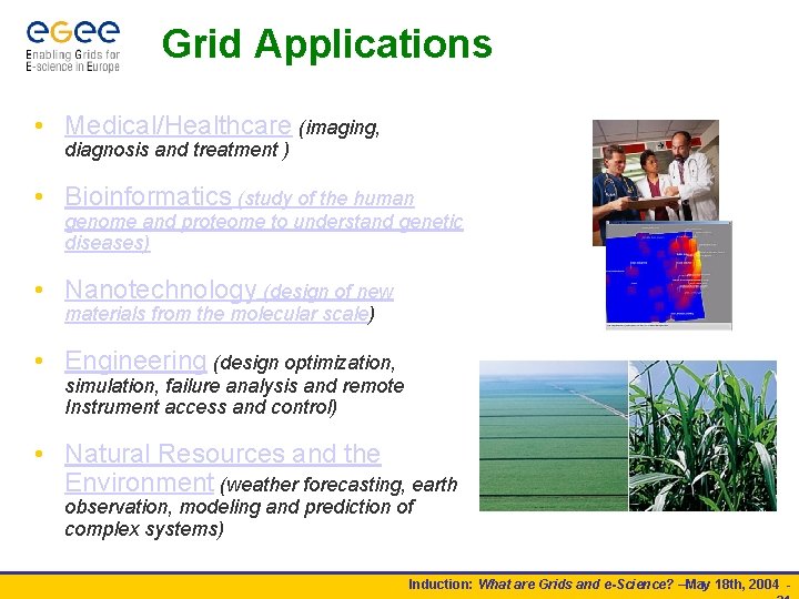 Grid Applications • Medical/Healthcare (imaging, diagnosis and treatment ) • Bioinformatics (study of the