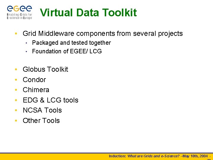 Virtual Data Toolkit • Grid Middleware components from several projects Packaged and tested together